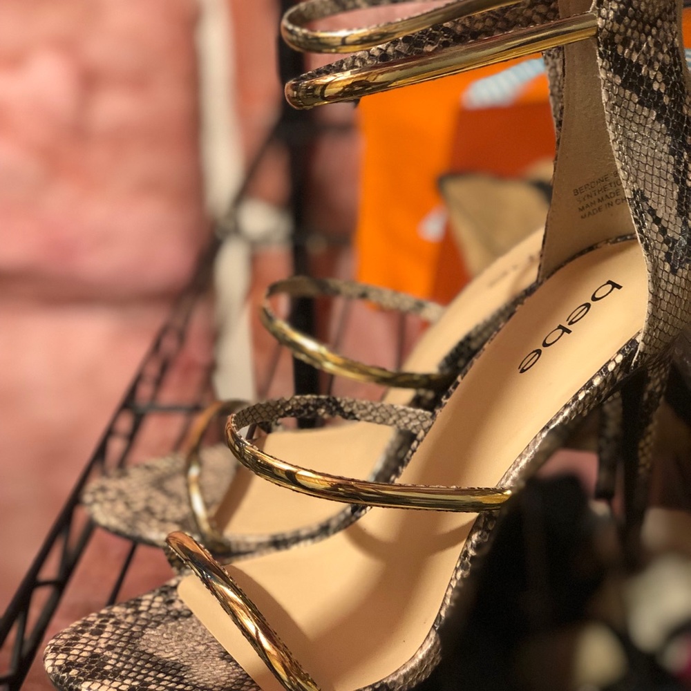 Gold and snake skin strappy heels